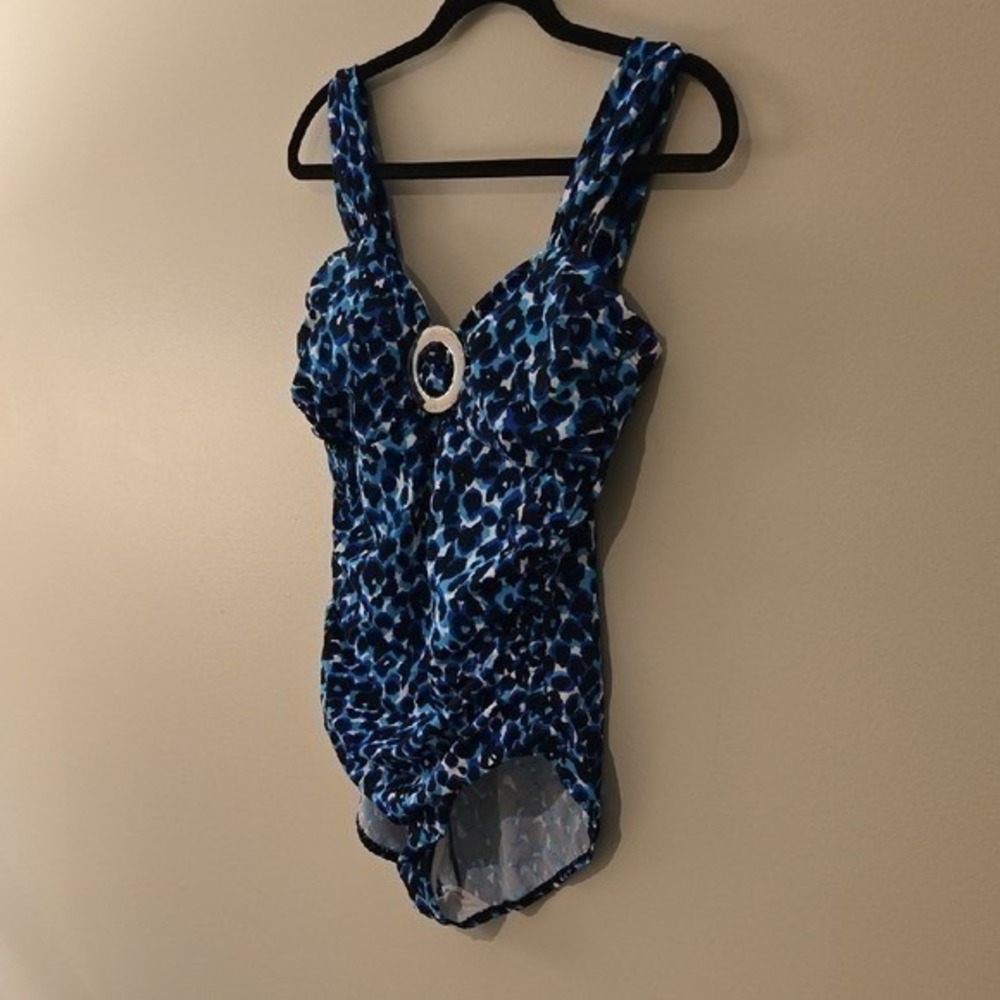 Miraclesuit Blue Cheetah Animal Print Ruched Shaping One Piece Swimsuit 12 - Picture 3 of 10